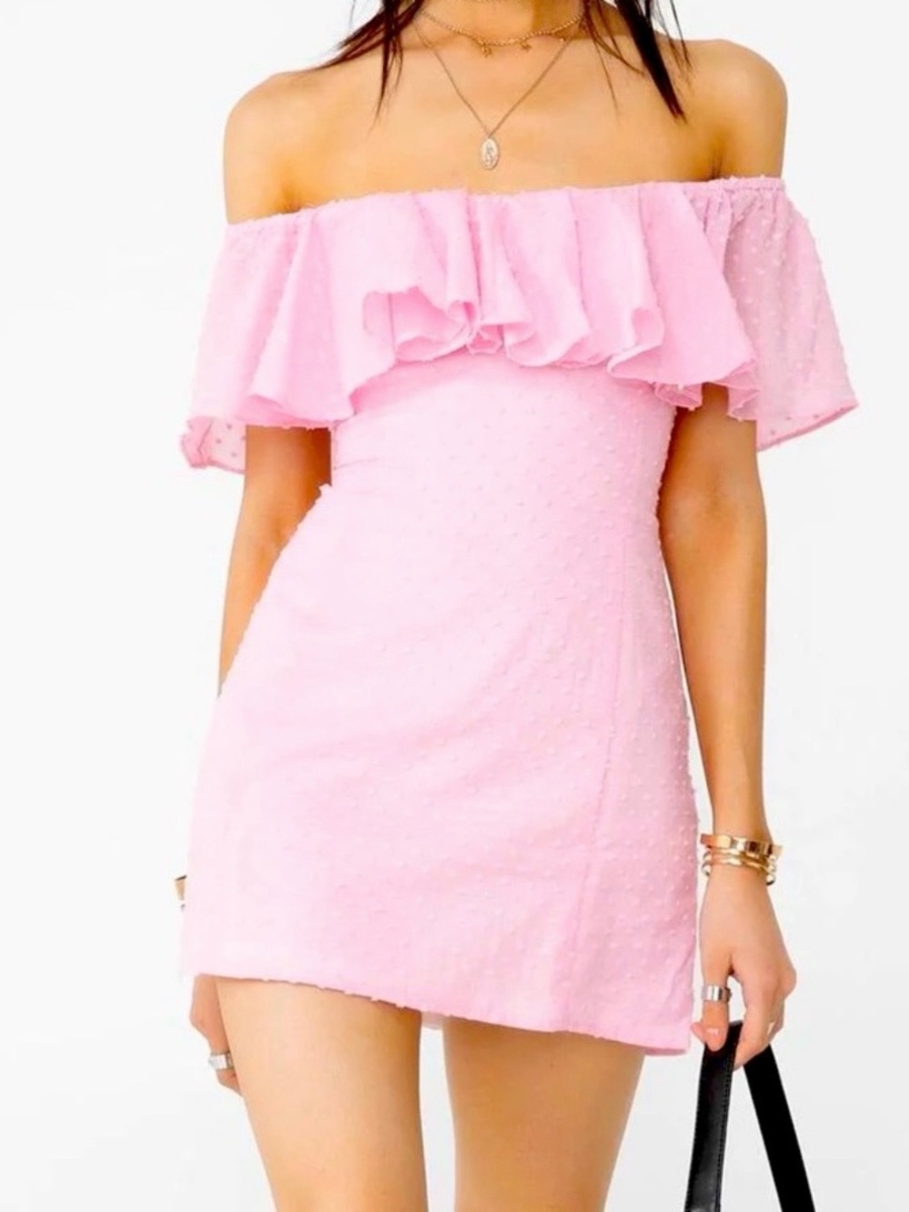 Vanessa Mooney x REVOLVE Off-Shoulder Ruffle Mini Dress in Pink
